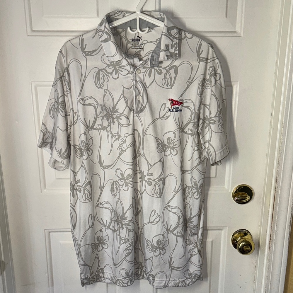Puma White and Gray Floral Polo Shirt - 123rd US Open LACC